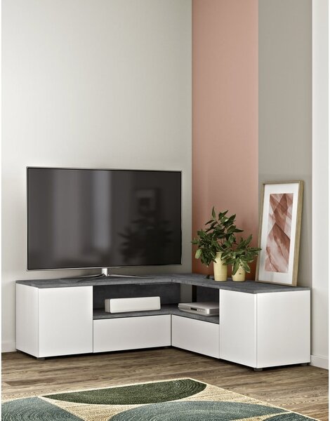 Sivo-biely TV stolík v dekore betónu 130x46 cm Angle – TemaHome