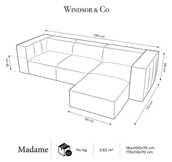 Koňakovohnedá kožená rohová pohovka (pravý roh) Madame - Windsor & Co Sofas