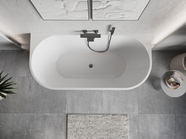 Mexen Oris, voľne stojaca ryhovaná vaňa 150 x 75 cm, biela-šedá, brúsený grafit prepad, 52871507562-66
