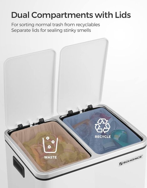 SONGMICS Kôš na triedený odpad 2 x 15 l biely