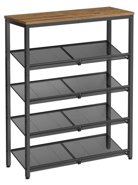 VASAGLE Botník 5 políc 75 x 93 x 28 cm priemyselná čierna