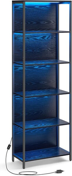 VASAGLE Regál s LED osvetlením políc 60 x 179 x 30 cm čierny