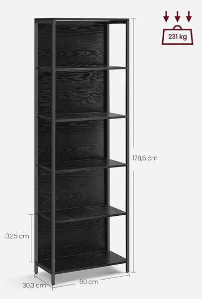 VASAGLE Regál s LED osvetlením políc 60 x 179 x 30 cm čierny