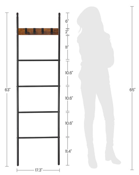 VASAGLE Rebríkový stojan na oblečenie 44 x 160 cm čierny