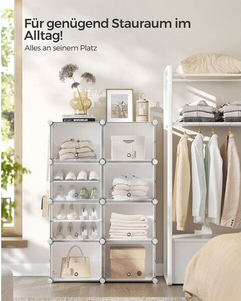 SONGMICS Skladací regál na topánky 8 kociek 82 x 120 x 32 cm biely
