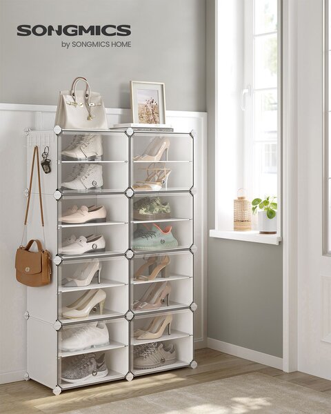 SONGMICS Skladací regál na topánky 8 kociek 82 x 120 x 32 cm biely