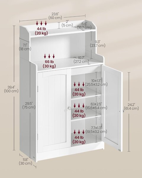 VASAGLE Skrinka s policou 60 x 100 x 30 cm biela