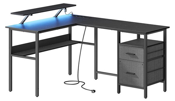 VASAGLE Rohový písací stôl s LED osvetlením 150 x 90 x 120 čierny