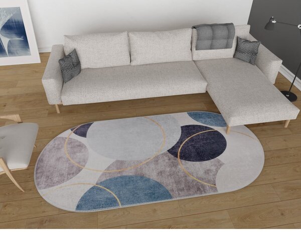 Modro-sivý umývateľný koberec 60x100 cm Oval – Vitaus