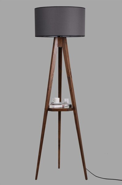 Čierna/hnedá stojacia lampa s poličkou s textilným tienidlom (výška 154 cm) Sehbali Tripod – Opviq lights
