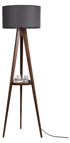 Čierna/hnedá stojacia lampa s poličkou s textilným tienidlom (výška 154 cm) Sehbali Tripod – Opviq lights