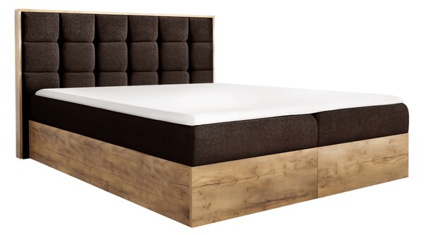 KONDELA Boxspringová posteľ, 200x200, hnedá látka Paros/dub lancelot, WOOD 1