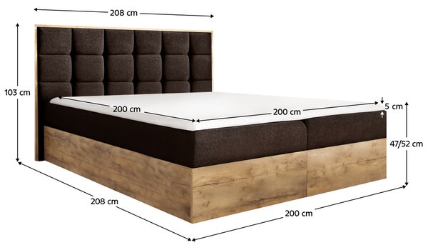 KONDELA Boxspringová posteľ, 200x200, hnedá látka Paros/dub lancelot, WOOD 1