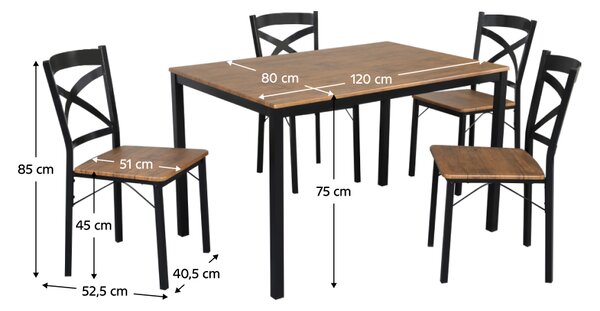 Kondela Jedálenský set 1+4, dub tmavý/čierna, HAIM