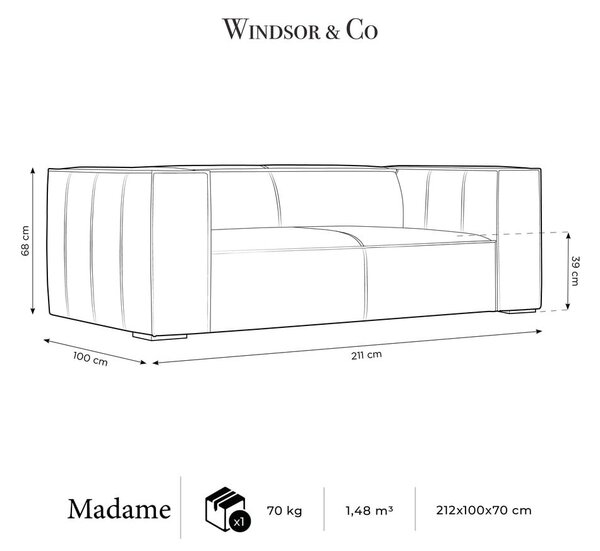 Svetlohnedá kožená pohovka 212 cm Madame - Windsor & Co Sofas