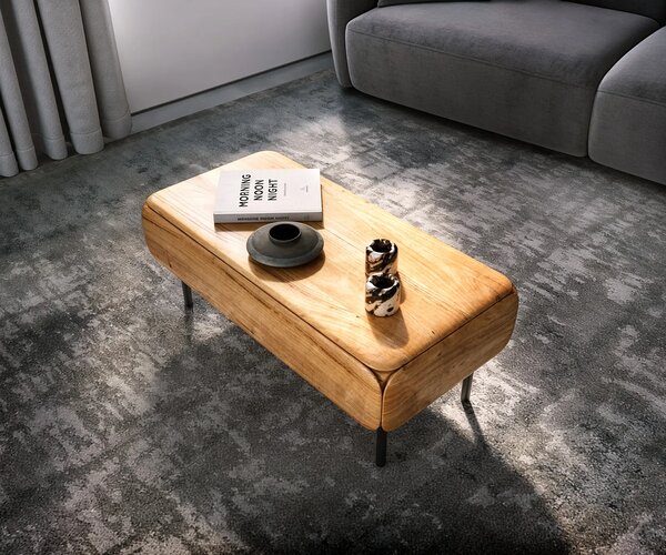 DELIFE Konferenčný stolík Shavani 100x50 cm akácia prírodná 1 zásuvka kov čierna