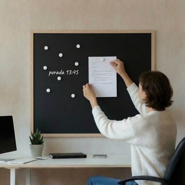 Čierna magnetická tabuľa v prírodnom drevenom ráme CLASSIC 90x60 cm