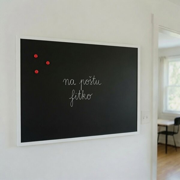 Čierna magnetická tabuľa v bielom drevenom ráme COLOR 60x40 cm