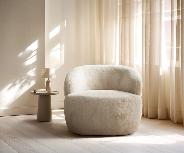 DELIFE Lounge kreslo Nova 88x88 cm plyšový manšester krémovo biela
