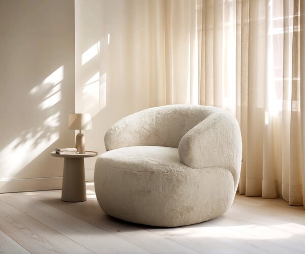DELIFE Lounge kreslo Nova 88x88 cm plyšový manšester krémovo biela
