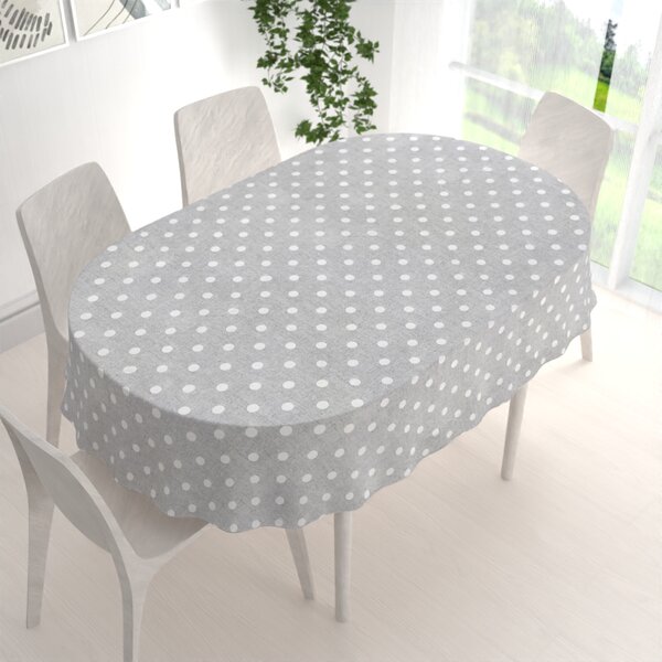 Biante Dekoračný oválny obrus Porto PRT-018 Biele bodky na sivom režnom 50x100 cm