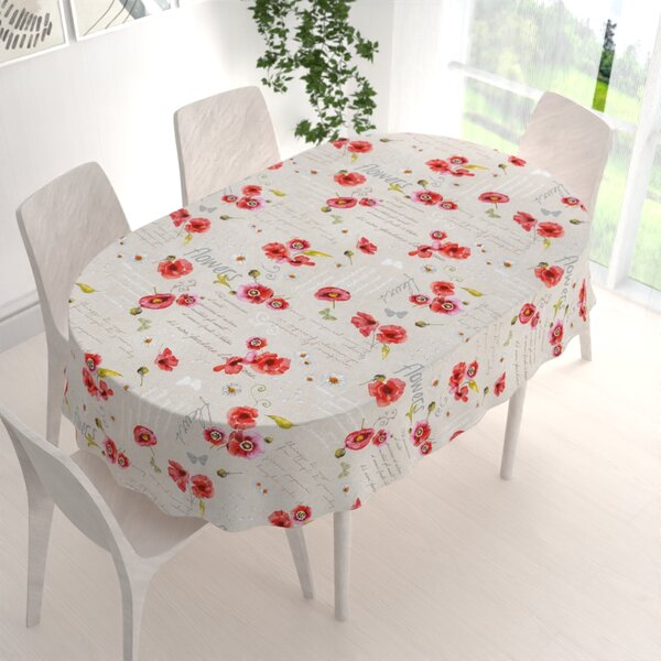 Biante Dekoračný oválny obrus Porto PRT-022 Vlčie maky a margaréty na režnom 50x100 cm