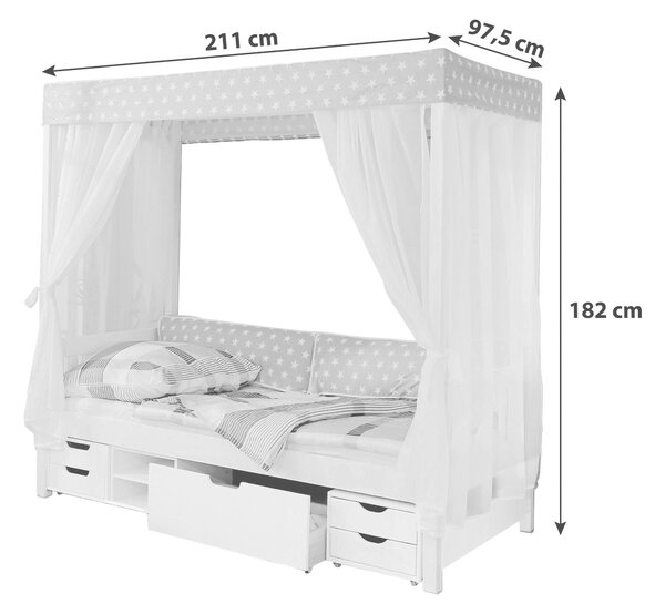 POSTEĽ S NEBESAMI, 90/200 cm ružová, biela MID.YOU - Postele, Online Only