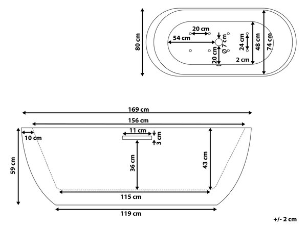 Voľne stojaca vírivá vaňa biela akrylát 170 x 80 cm s LED osvetlením hydromasážna oválny tvar elegantný moderný štýl kúpeľňa