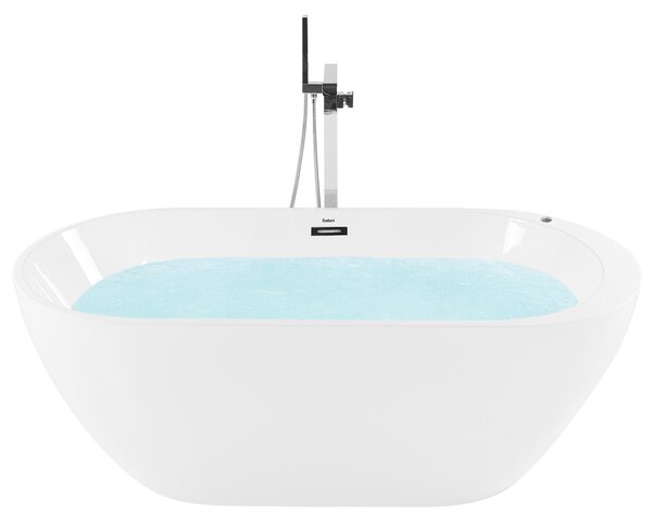 Voľne stojaca vírivá vaňa biela akrylát 170 x 80 cm s LED osvetlením hydromasážna oválny tvar elegantný moderný štýl kúpeľňa