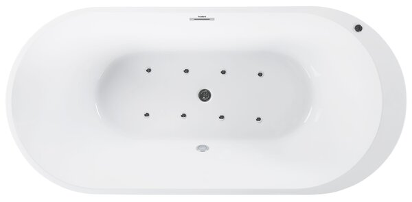 Voľne stojaca vírivá vaňa biela akrylát 170 x 80 cm s LED osvetlením hydromasážna oválny tvar elegantný moderný štýl kúpeľňa