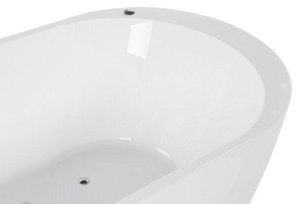 Voľne stojaca vírivá vaňa biela akrylát 170 x 80 cm s LED osvetlením hydromasážna oválny tvar elegantný moderný štýl kúpeľňa