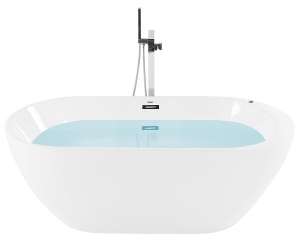 Voľne stojaca vírivá vaňa biela akrylát 170 x 80 cm s LED osvetlením hydromasážna oválny tvar elegantný moderný štýl kúpeľňa