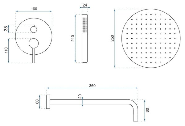 Rea Lungo Grip, podomietková sprchová súprava + BOX montážny systém, zlatá matná, REA-P8950
