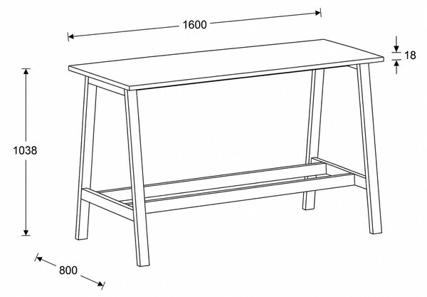Vysoký barový stôl, 1600 x 800 mm, breza