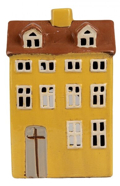 Žltý keramický svietnik na čajovú sviečku domček Amster Village - 12*8*18 cm - Clayre & Eef