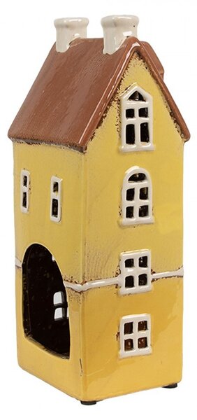 Žltý keramický svietnik na čajovú sviečku domček Candle Village - 11*9*25 cm - Clayre & Eef