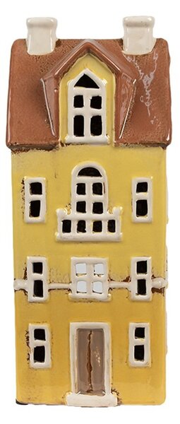 Žltý keramický svietnik na čajovú sviečku domček Candle Village - 11*9*25 cm - Clayre & Eef