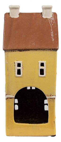 Žltý keramický svietnik na čajovú sviečku domček Candle Village - 11*9*25 cm - Clayre & Eef