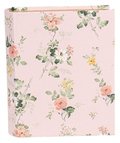 Ružový úložný box s kvetmi v tvare knihy Book Van - 17*14*5 cm - Clayre & Eef
