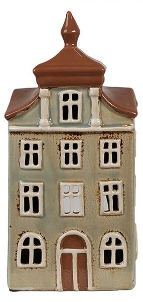 Zelený keramický svietnik na čajovú sviečku domček Amster Village - 12*9*25 cm - Clayre & Eef