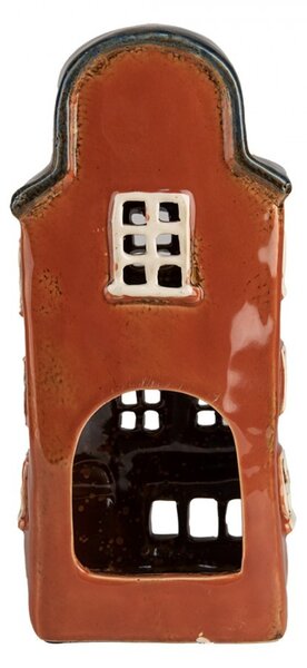 Červený keramický svietnik na čajovú sviečku domček Amster Village - 12*9*25 cm - Clayre & Eef
