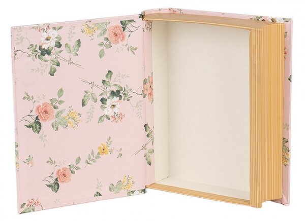 Ružový úložný box s kvetmi v tvare knihy Book Van - 17*14*5 cm - Clayre & Eef