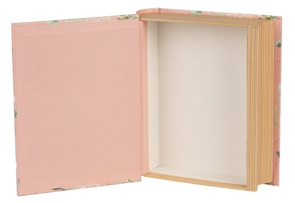 Ružový úložný box s kvetmi v tvare knihy Book Van - 17*14*5 cm - Clayre & Eef
