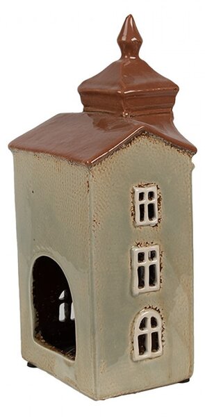Zelený keramický svietnik na čajovú sviečku domček Amster Village - 12*9*25 cm - Clayre & Eef