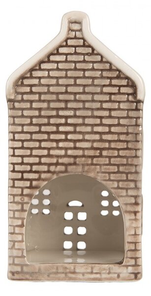 Sivý keramický domček na čajovú sviečku Lamont - 7*7*14 cm - Clayre & Eef