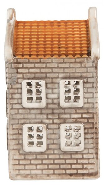 Sivý keramický domček na čajovú sviečku Lamont - 7*7*14 cm - Clayre & Eef