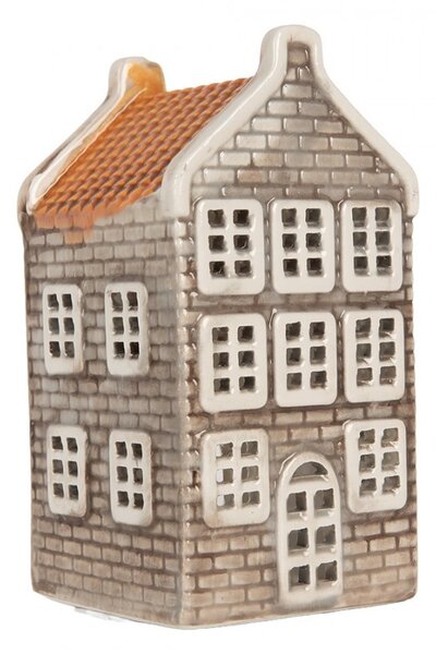 Sivý keramický domček na čajovú sviečku Lamont - 7*7*14 cm - Clayre & Eef
