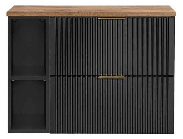 Comad Závesná skrinka pod umývadlo Casad s doskou 80 cm čierna/dub wotan