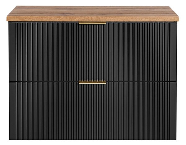 Comad Závesná skrinka pod umývadlo Casad II s doskou 80 cm čierna/dub wotan