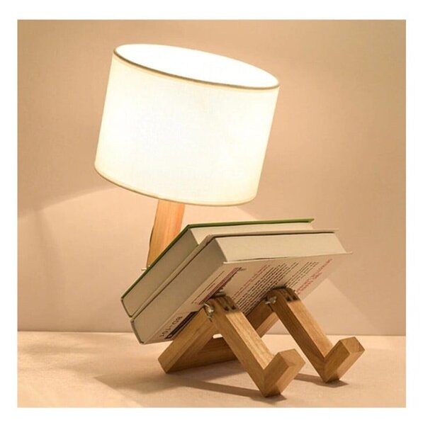 Krémovobiela stolová lampa z masívneho dreva (výška 46 cm) WoodenMan – Squid Lighting